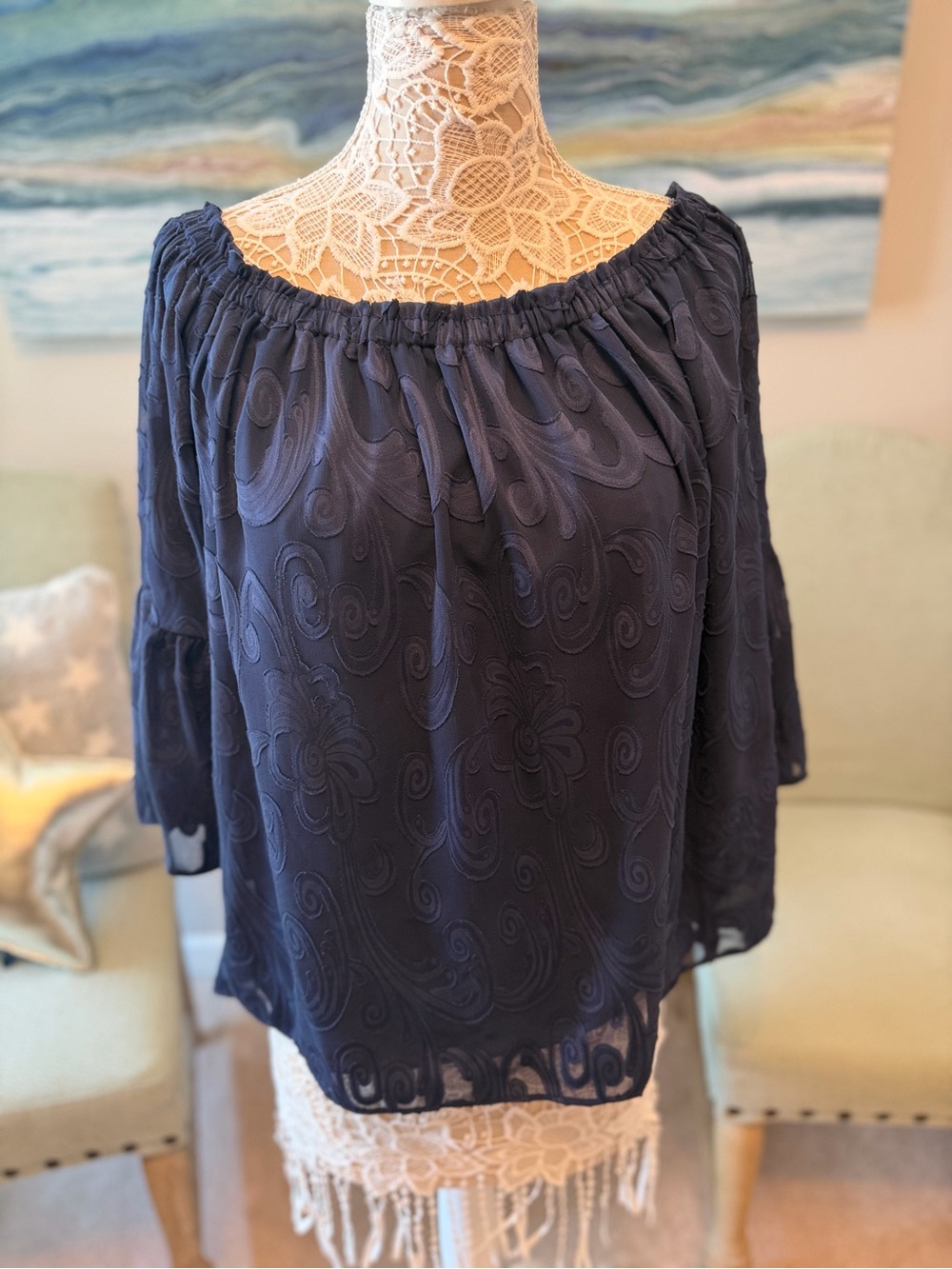 Lilly Pulitzer Navy Embroidered Off-Shoulder Women's Top - Classic Navy